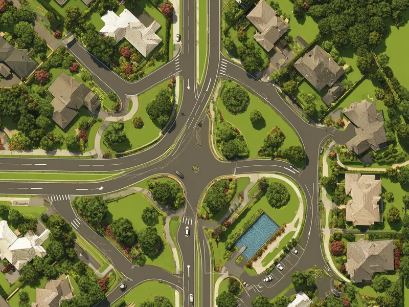 Highway engineering design showing estate road layout and infrastructure